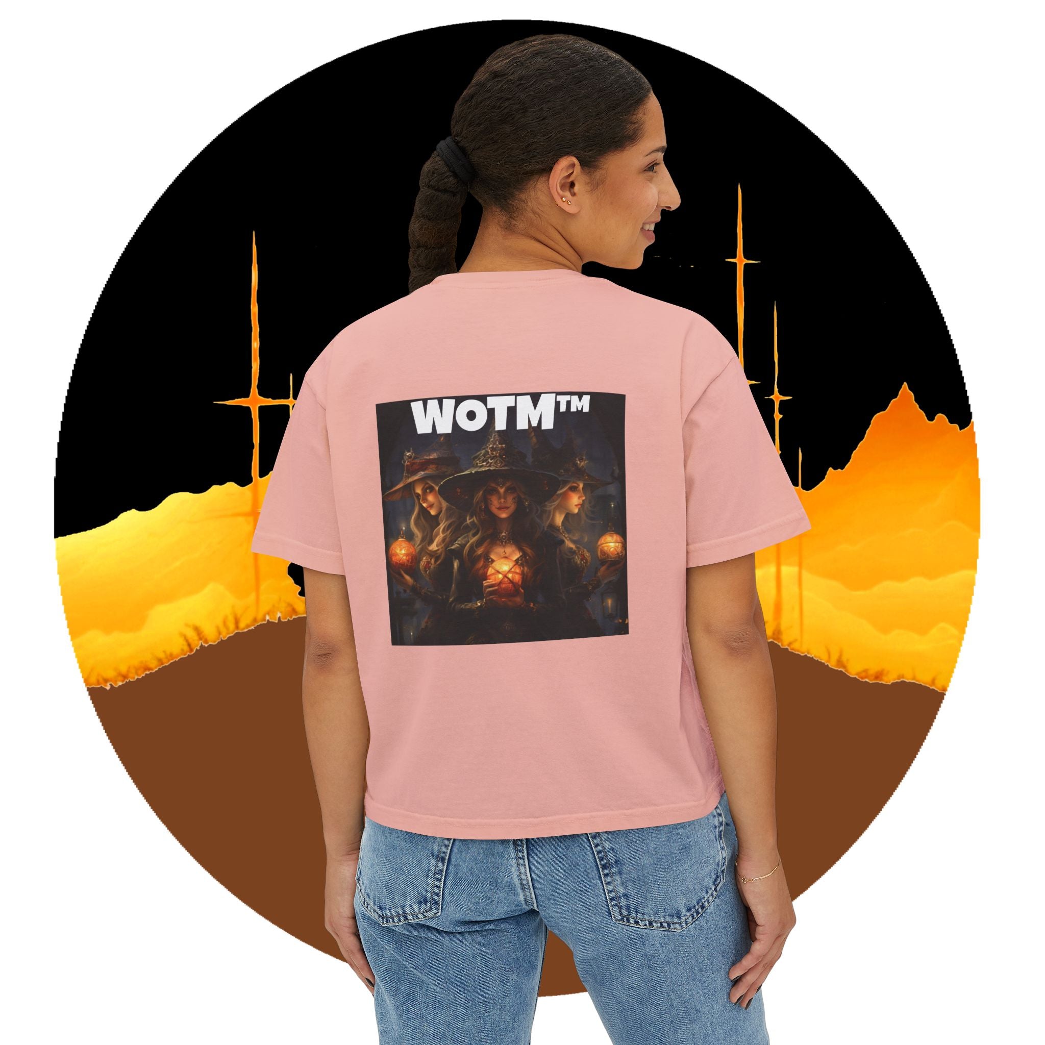 WOTM™ Witch Trio Women's Boxy Tee — Vintage Halloween Witch Graphic