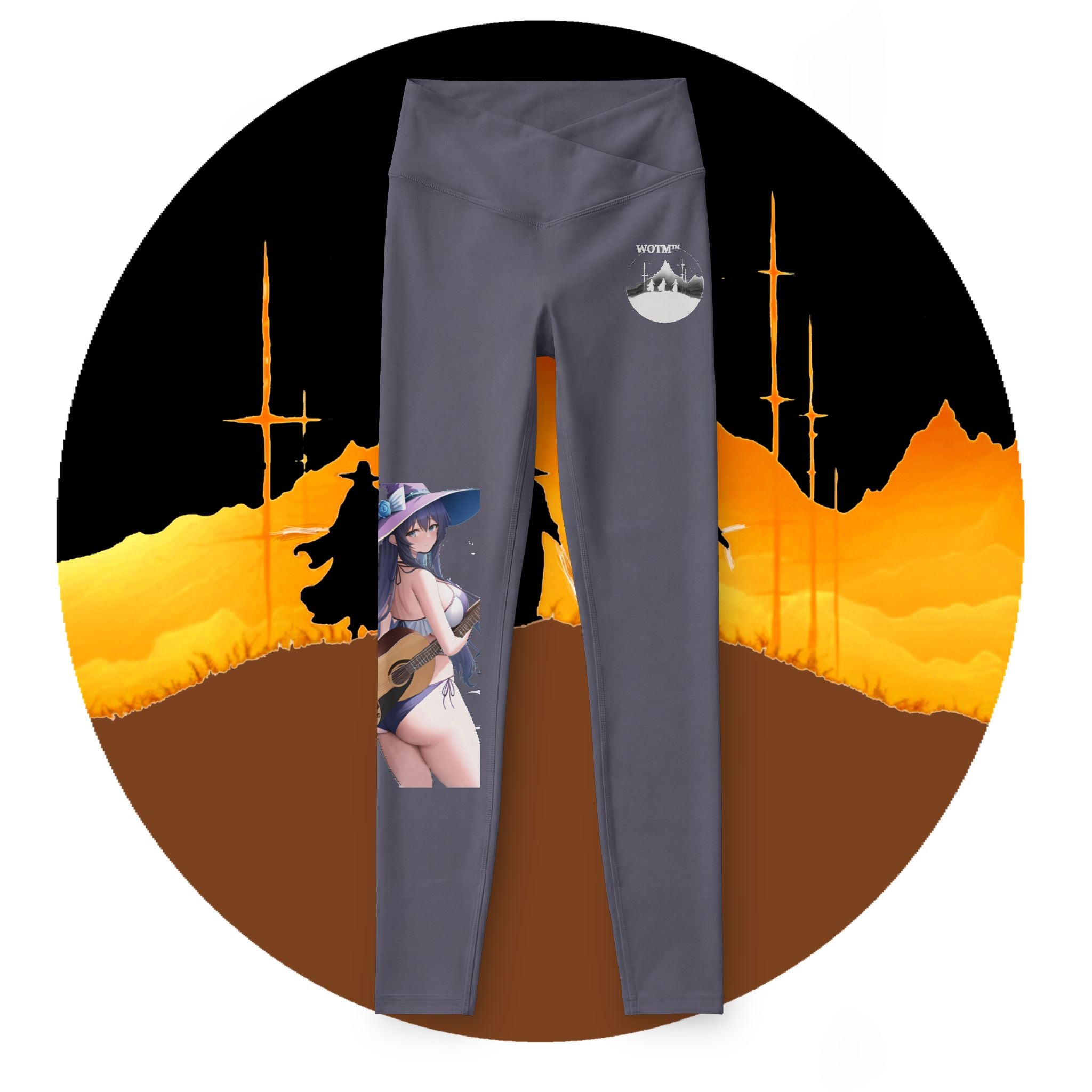 Hippie Guitar Witch Leggings — Blue-Haired Bikini Girl Design