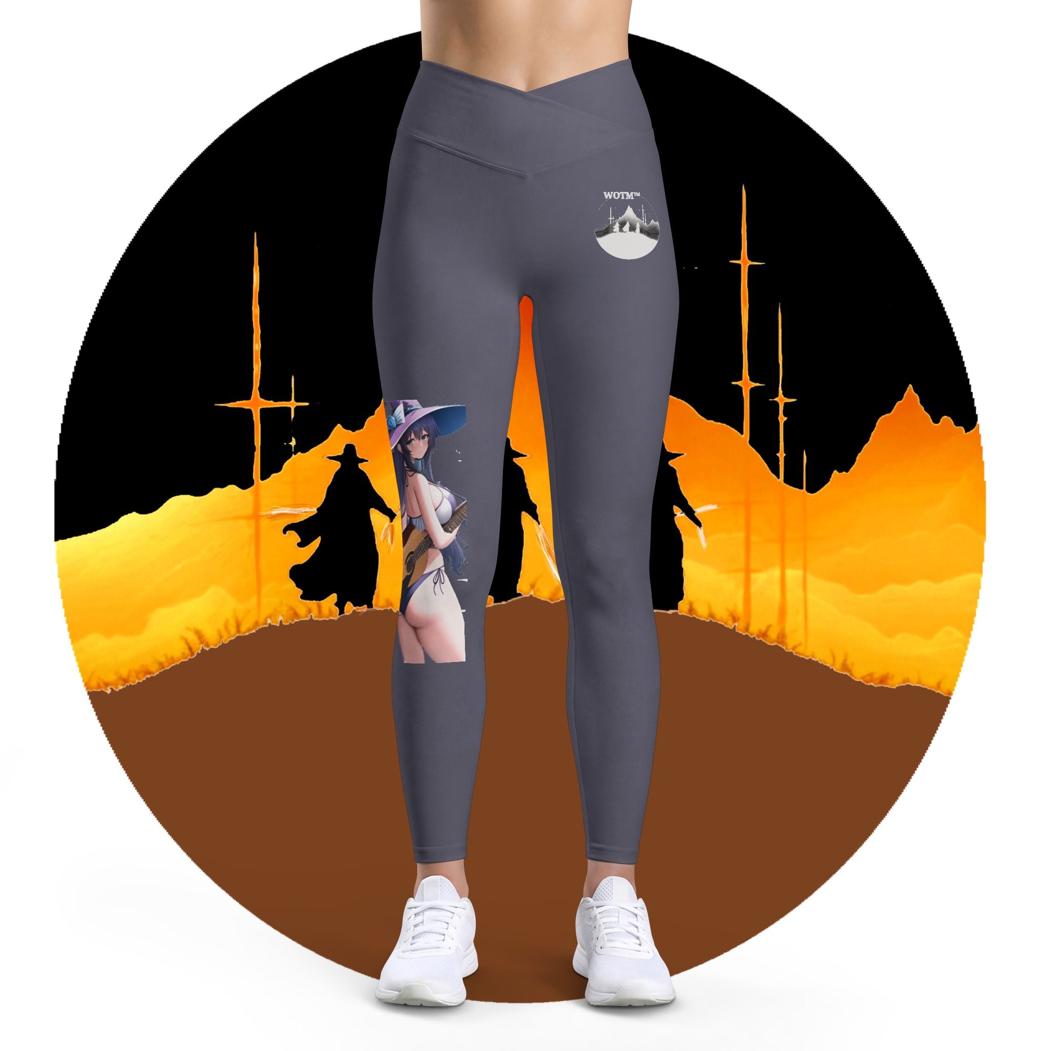 Hippie Guitar Witch Leggings — Blue-Haired Bikini Girl Design