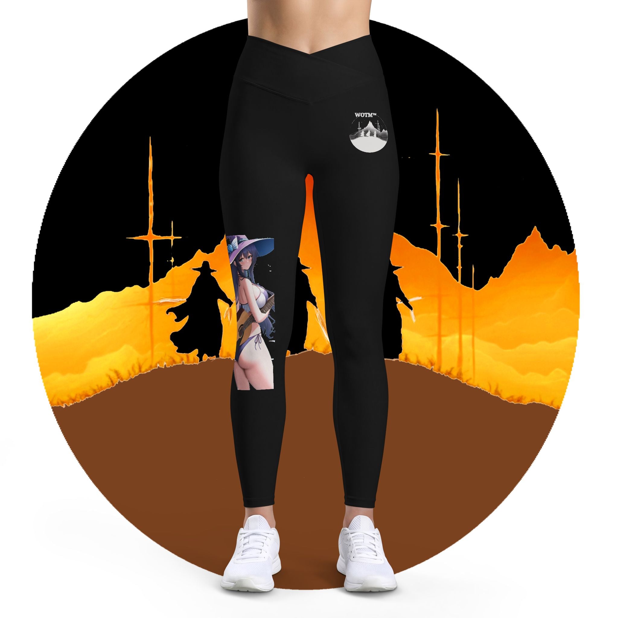 Hippie Guitar Witch Leggings — Blue-Haired Bikini Girl Design