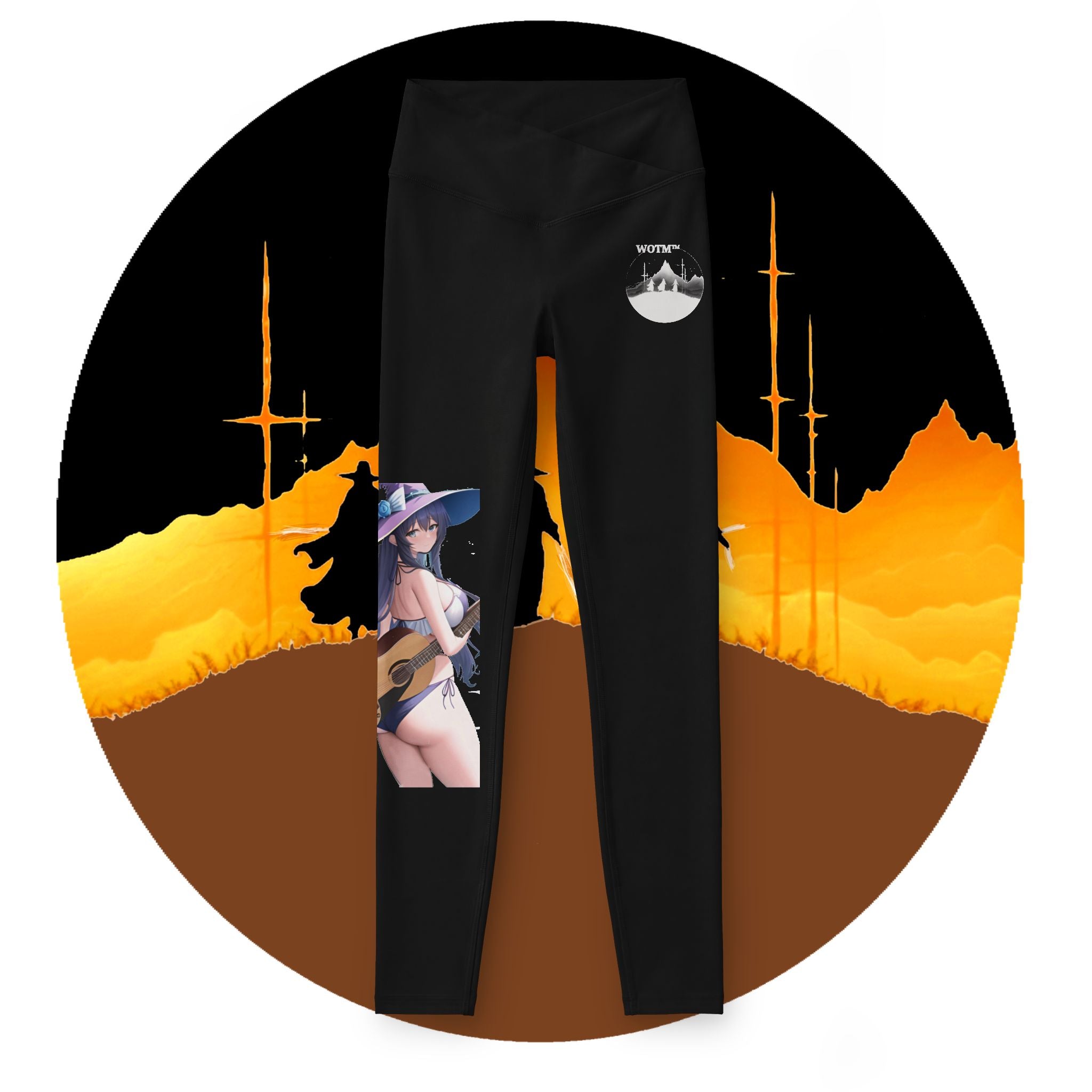 Hippie Guitar Witch Leggings — Blue-Haired Bikini Girl Design